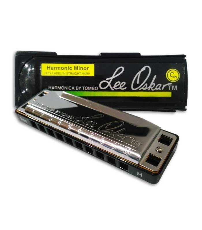 Foto de la harmonica Lee Oskar Harmonic Minor con la caja