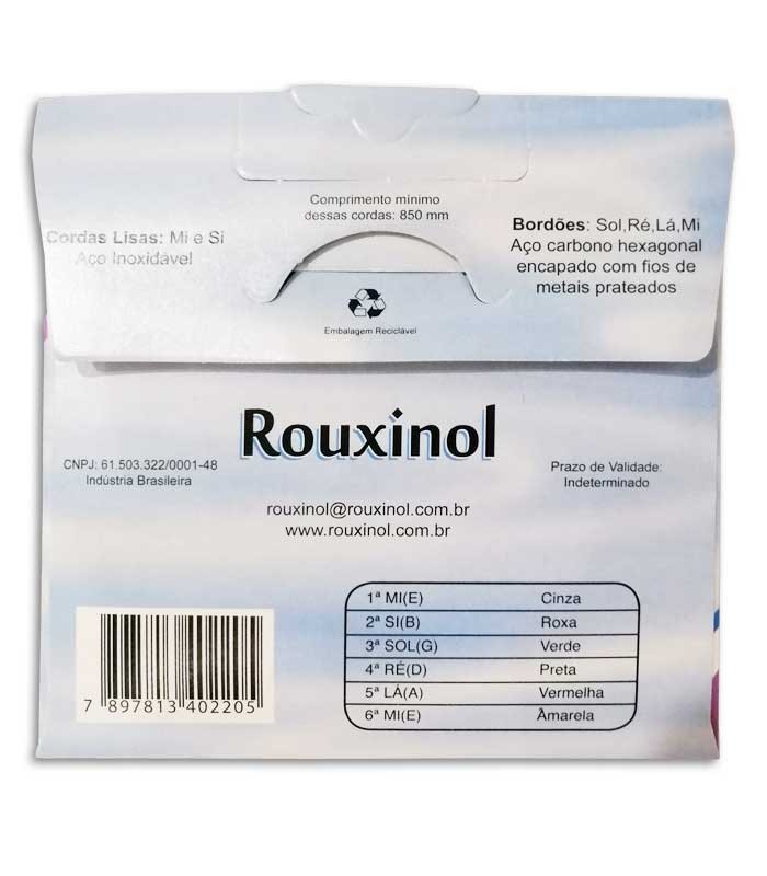 Back cover of package for strings Rouxinol R20 