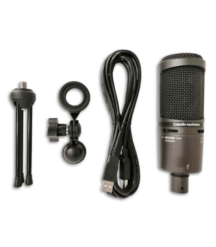 Embalagem do microfone Audio Technica AT2020 com embalagem e saco