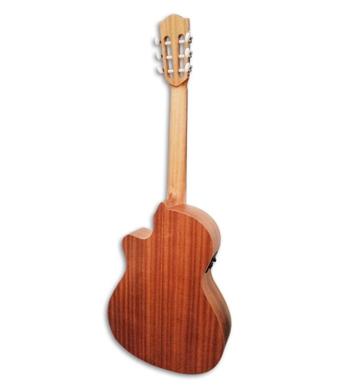 O fundo e ilhargas da guitarra clássica Alhambra Z Nature CW EZ são em sapellie laminado