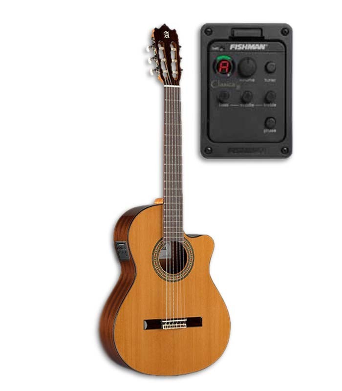 Foto de la guitarra clásica Alhambra 3C CW E1 y preamplificador
