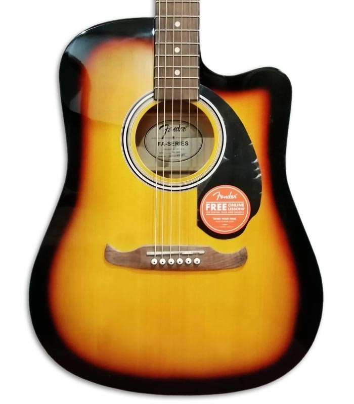 Photo of the Fender Folk Guitar model FA 125CE Sunburst top and rosette