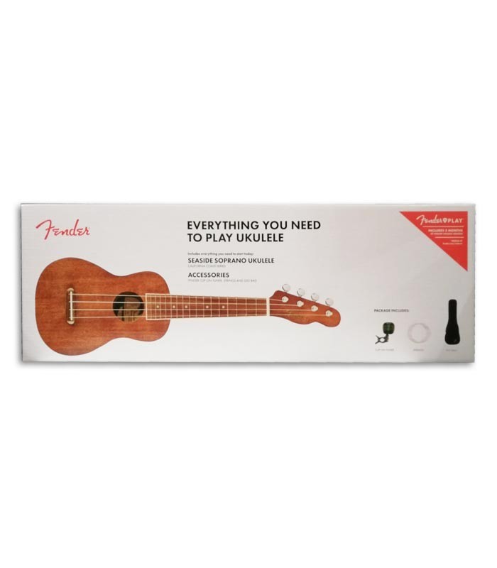 Caixa do Pack Ukulele Soprano Fender Seaside cor natural