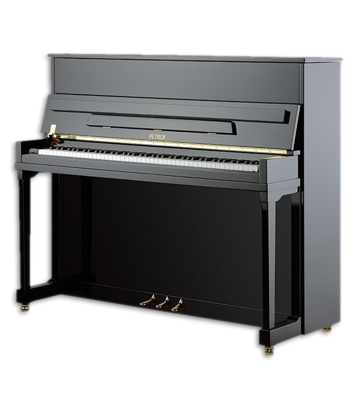 Foto del Piano Vertical Petrof modelo P122 H1 Higher Series de frente y en trés cuartos