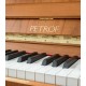 Foto detalle del teclado y logo del Piano Vertical Petrof P125 F1