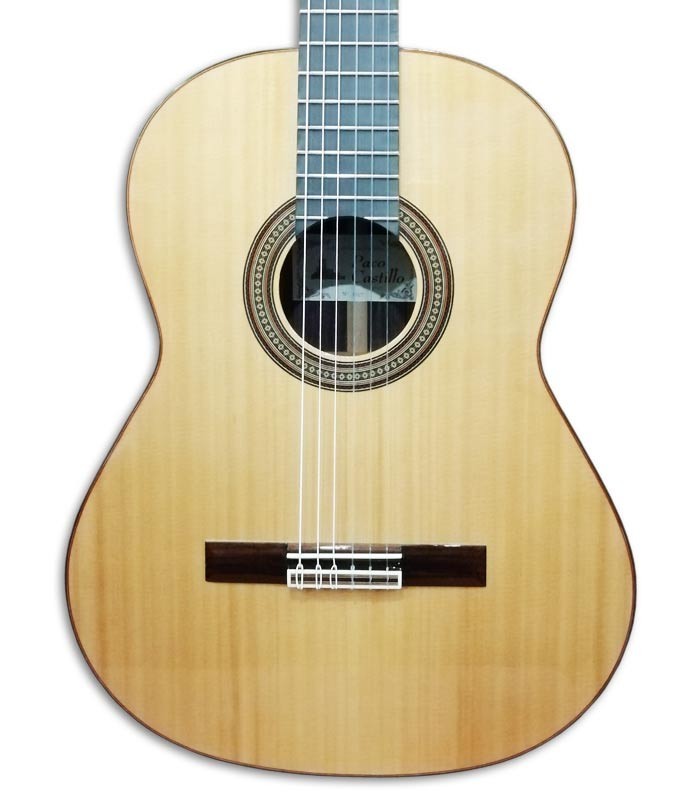 Photo of the top and rosette of the Paco Castillo classical guitar 240