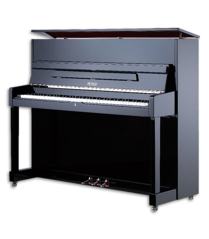 Foto del Piano Vertical Petrof modelo P118 M1 de la Middle Series de frente y en trés cuartos