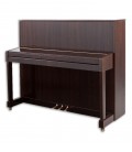Foto do Piano Vertical Petrof modelo P118 M1 com a tampa do teclado fechada de frente e em três quartos