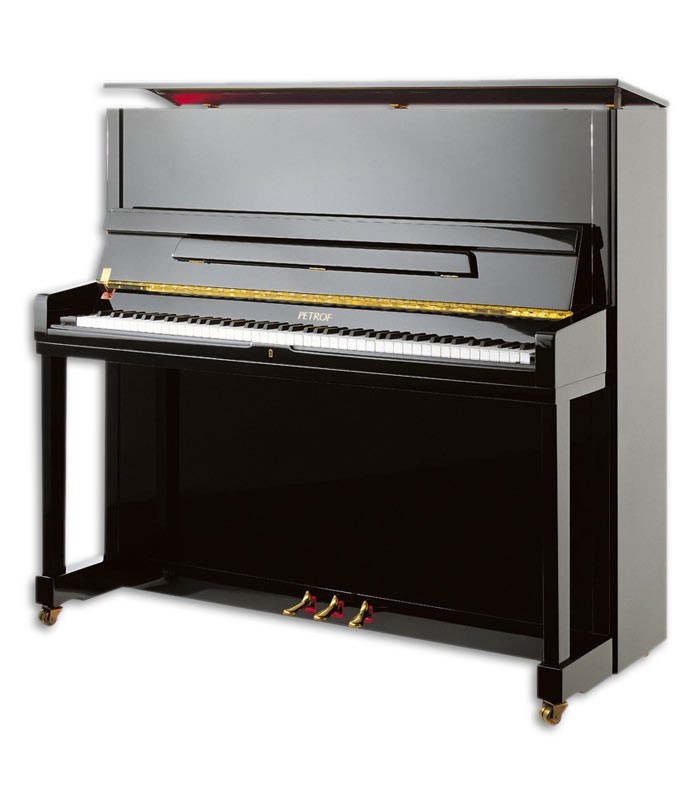 Photo of the Upright Piano Petrof model P131 M1 from the Highest Series front and three quarters