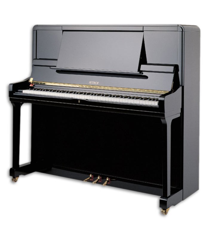 Foto del Piano Vertical Petrof modelo P135 K1 de la Highest Series de frente y en trés cuartos