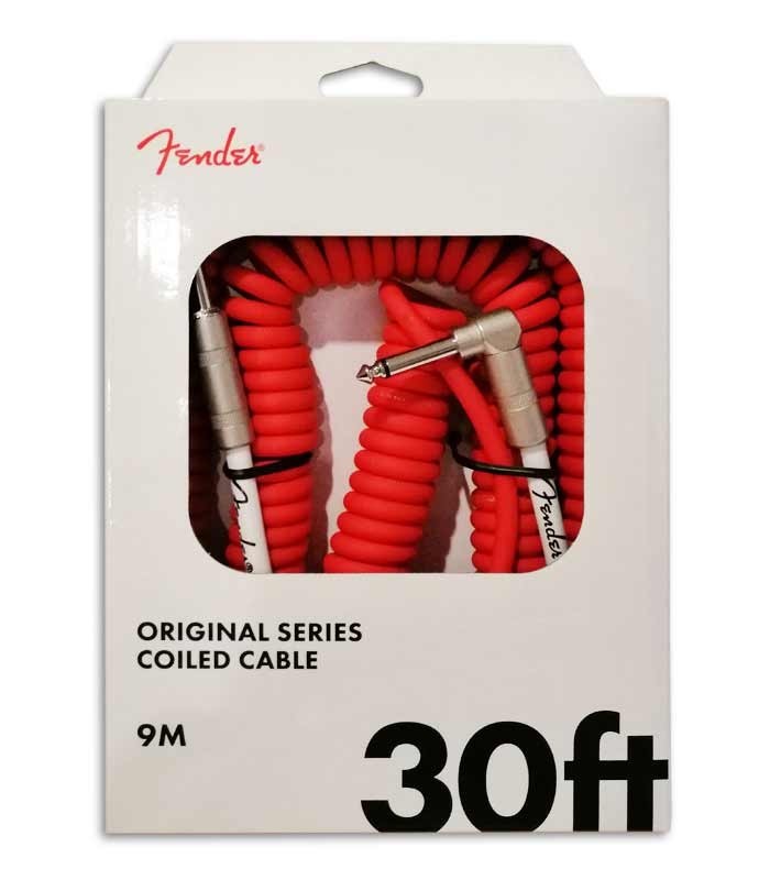 Foto do Cabo para Guitarra Fender Coil Cable em Espiral 9M de cor vermelha dentro da embalagem