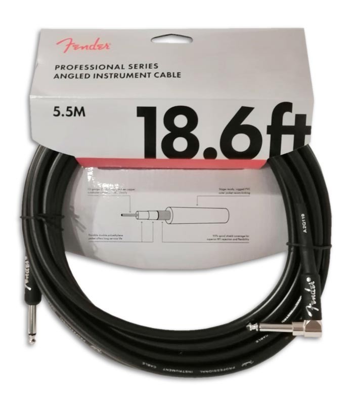 Photo of the Fender Guitar Cable from the Professional series of 5,5 meters with one Jack in L and in color black