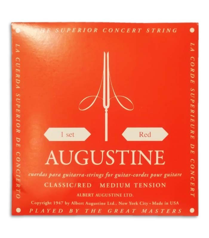 Capa da embalagem do Jogo de Cordas Augustine Classic Red em tensão normal 