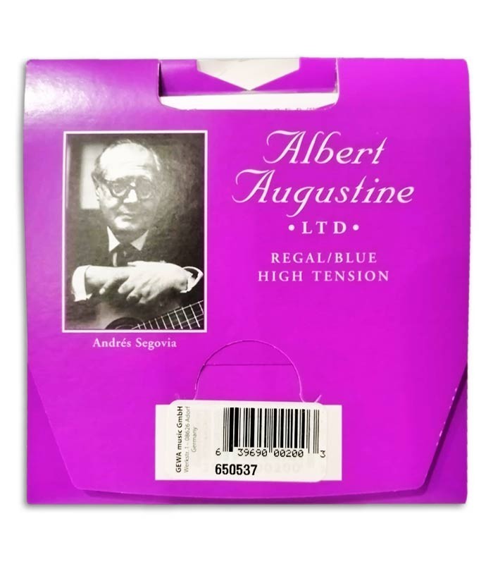 Photo of the backcover of the package of the String Set Augustine Regal Blue for Classical Guitar
