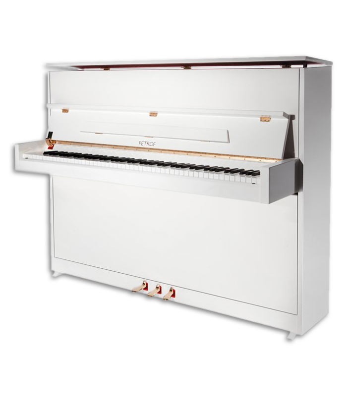 Photo of the Upright Piano Petrof model P118 S1 of the Middle Series front and in three quarters