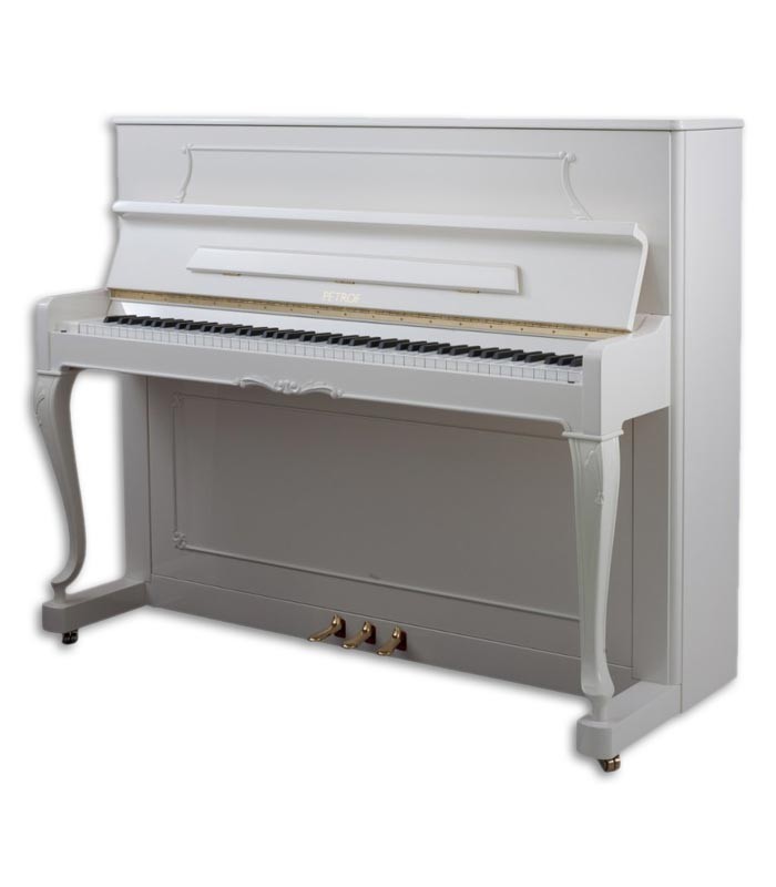 Foto do Piano Vertical Petrof P118 C1 com acabamento em branco