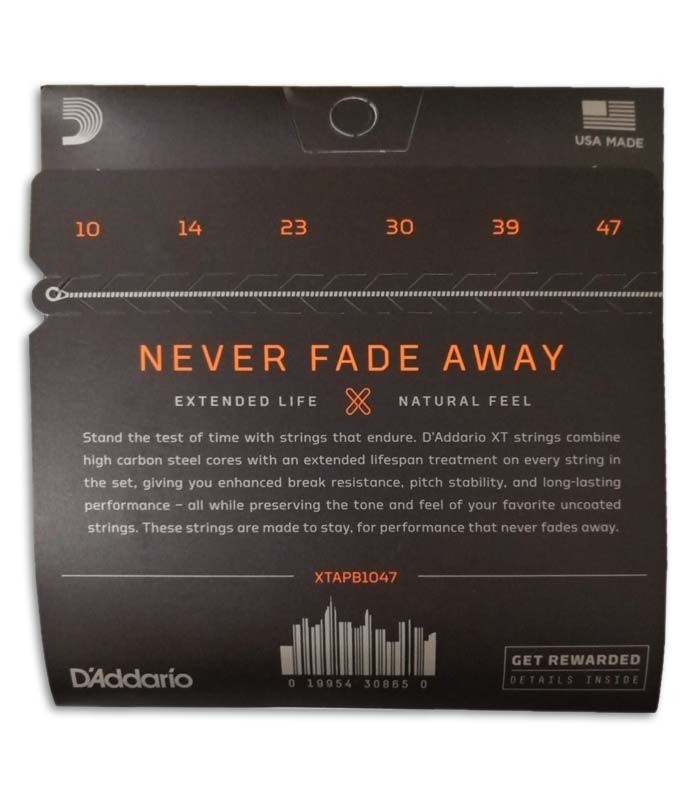 Foto da contracapa da embalagem do Jogo de Cordas DAddario XTAPB1047