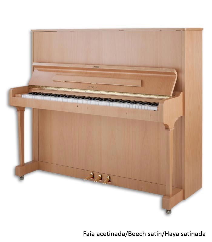 Photo of the Upright Piano Petrof P125 F1 with a satin oak cabinet
