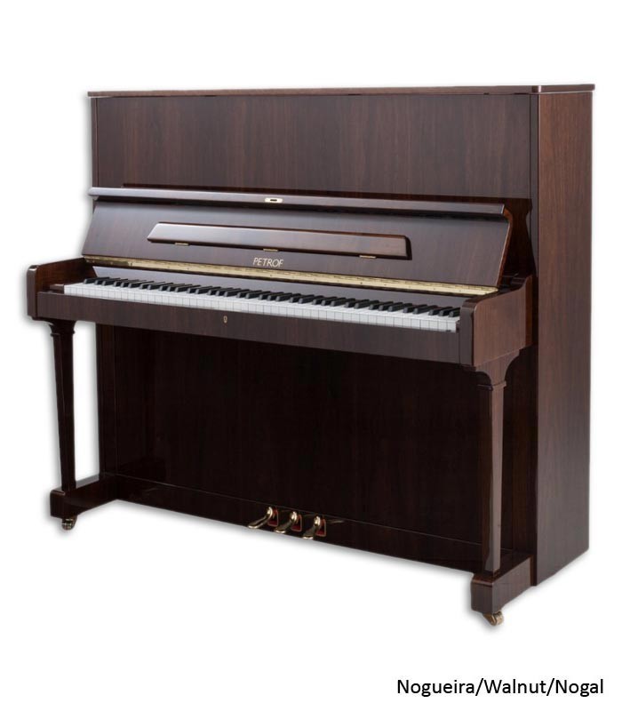 Photo of the Upright Piano Petrof model P125 F1 of the Higher Series front and three quarters
