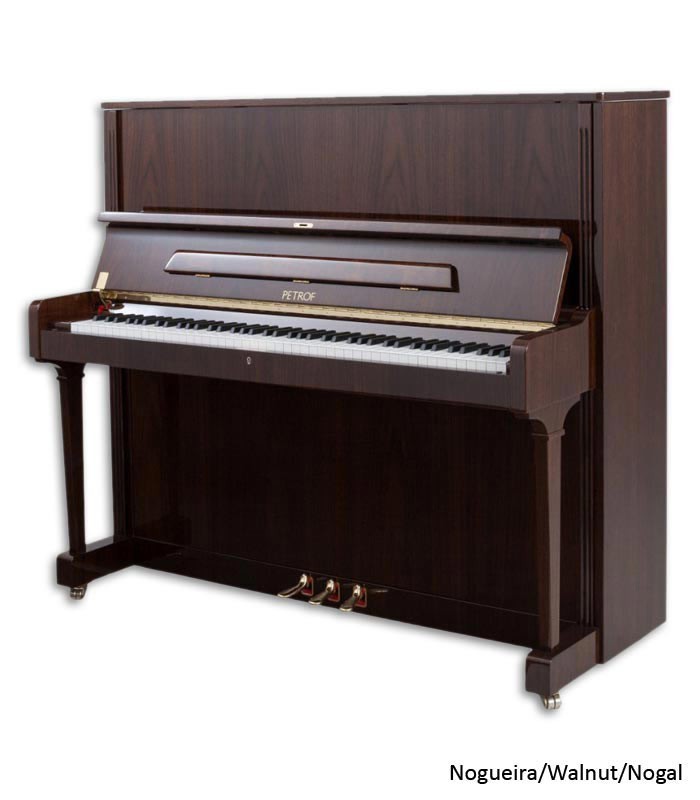 Foto del Piano Vertical Petrof P125 G1 con mueble de nogal