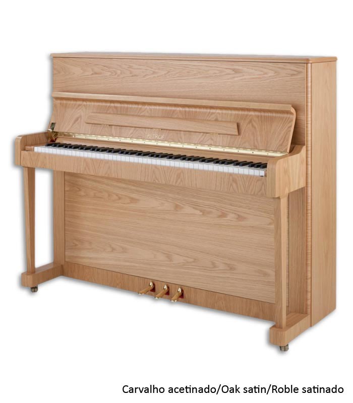 Foto del Piano Vertical Petrof P118 P1 con mueble de roble satinado