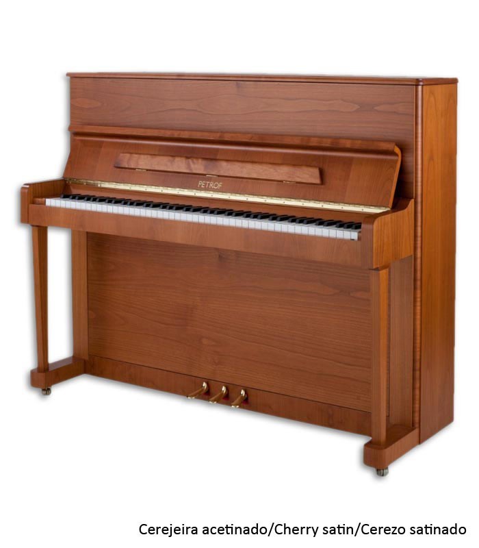 Foto del Piano Vertical Petrof P118 P1 con mueble en cerezo satinado