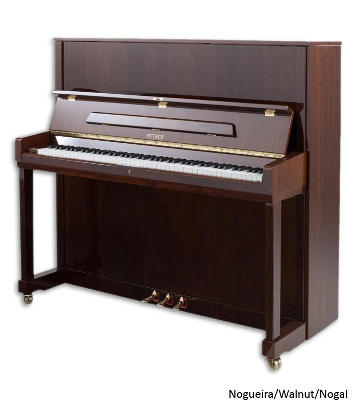Foto del Piano Vertical Petrof P131 M1 con mueble de nogal