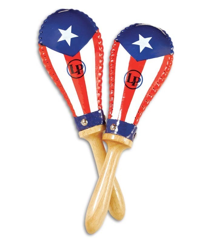 Photo of the Pair of Maracas LP model LP862215 Salsa with the heads decorated with the Puerto Rico flag