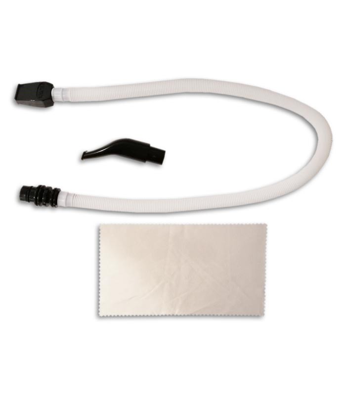 Foto das embocaduras e pano de limpeza da Melódica Record M 37 Azul