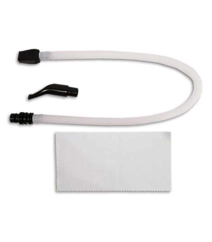 Foto das embocaduras e pano de limpeza da Melódica Record M 32RD