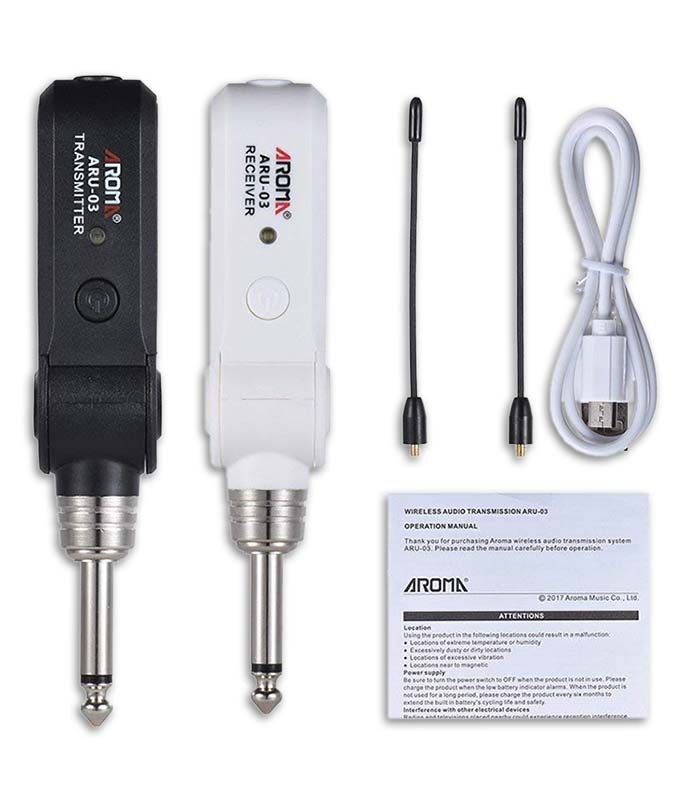 Foto do Sistema sem Fios Aroma modelo ARU03 Ligação Guitarra ou Baixo a Amplificador UHF