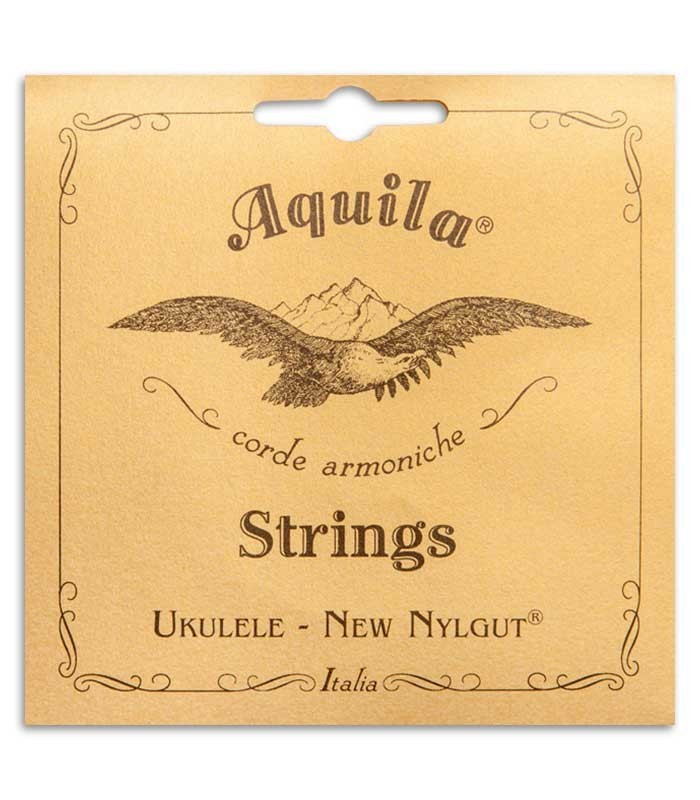 Photo of the cover of the package of the Aquila Baritone Ukulele String Set model 23U CGEA Tuning