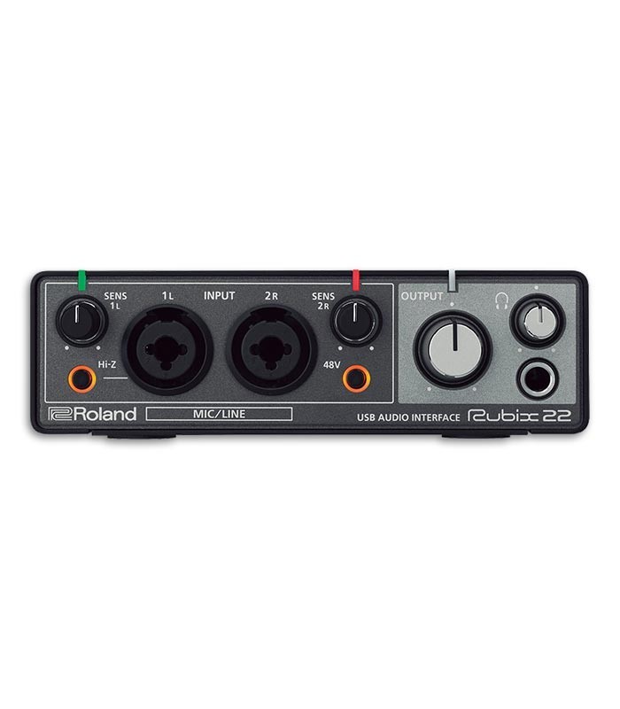 Foto de los controles y entradas del Interface Roland Rubix22 USB Audio