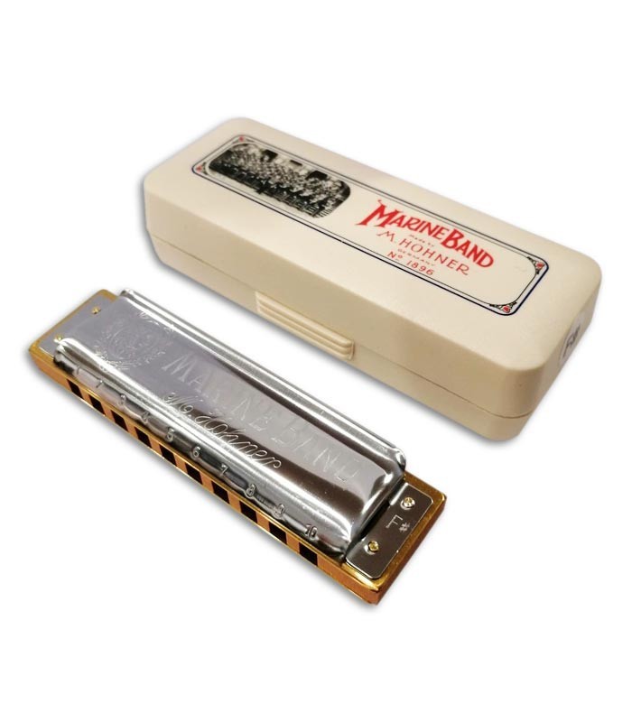 Photo of the Harmonica Hohner Marine Band in F sharp and case