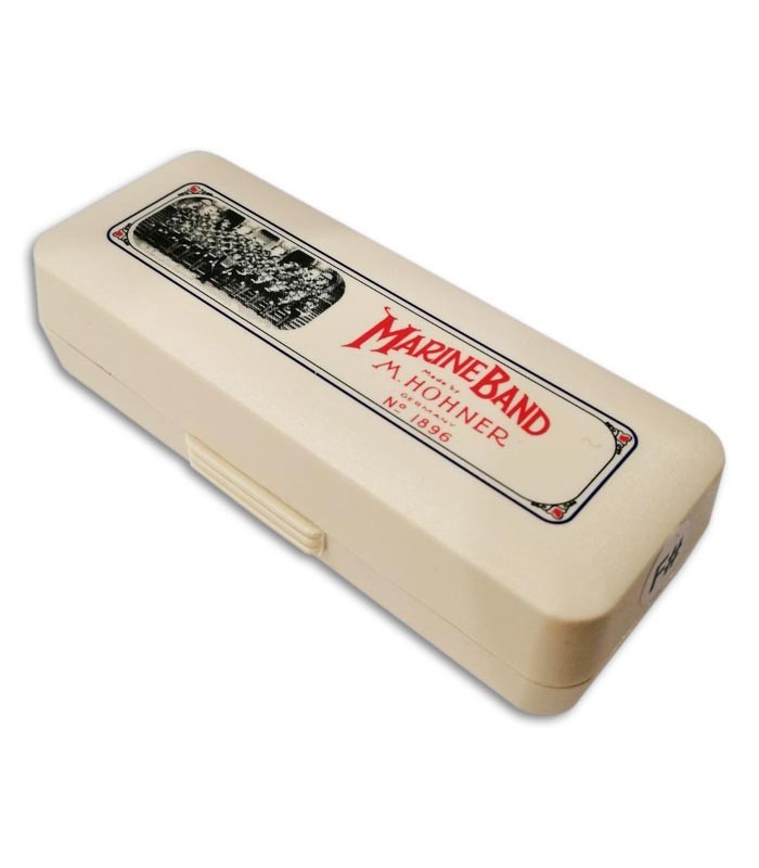 Photo of the case of the Harmonica Hohner Marine Band in F sharp