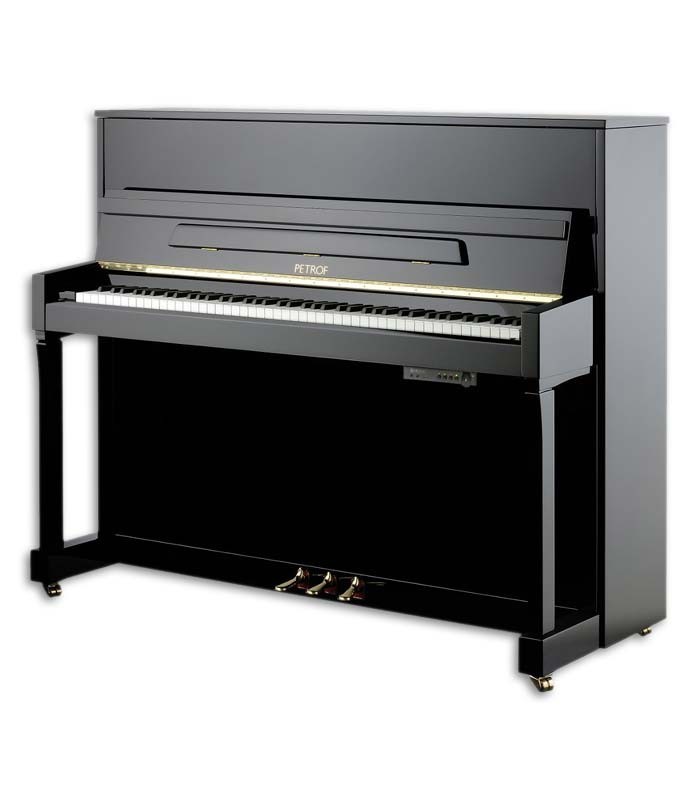 Foto del Piano Vertical Petrof modelo P122 N2 Higher Series de frente y en trés cuartos