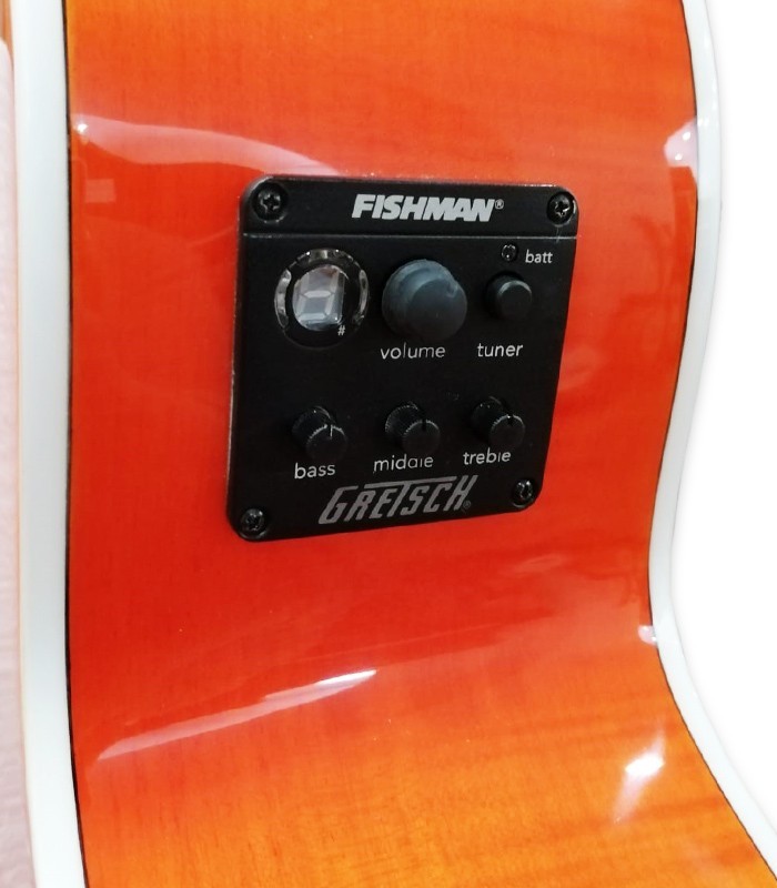 Photo of the Electroacoustic Guitar Gretsch G5022CE Rancher Jumbo Savannah Sunset preamp