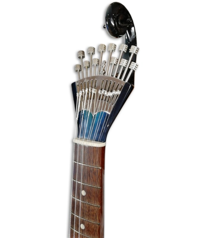 Foto del calvijero de la Guitarra Portuguesa Artimúsica GPBBL Modelo Lisboa Blueburst Base Tapa Tílo Fondo Acacia Blueburst