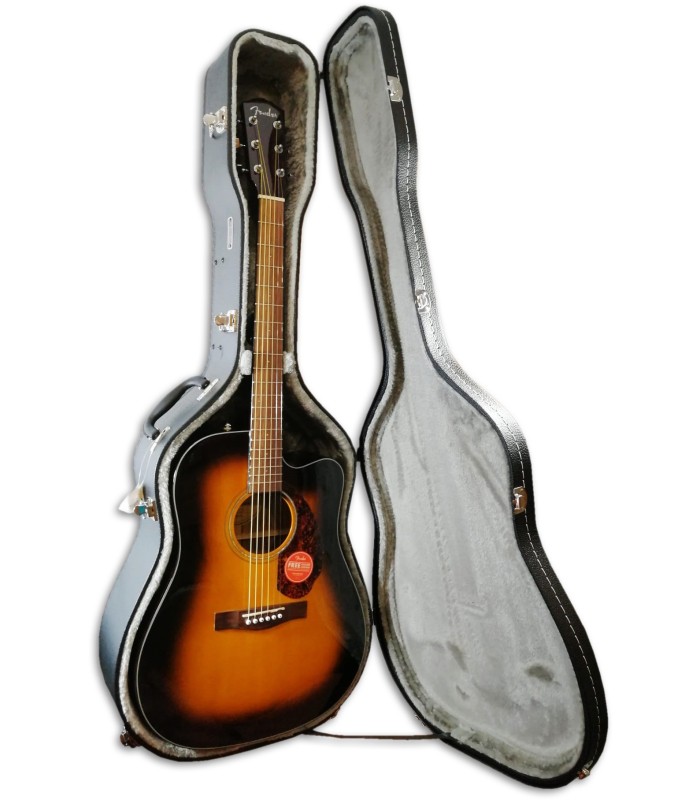 Foto da guitarra Fender CD-140SCE Sunburst dentro do estojo