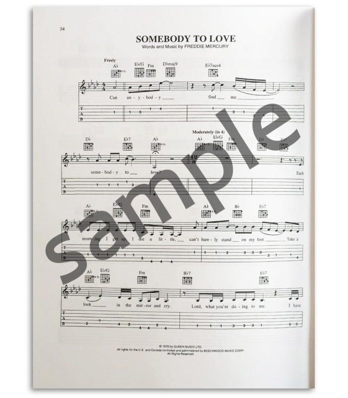 Foto de uma amostra do livro The Best Of Queen For Guitar 