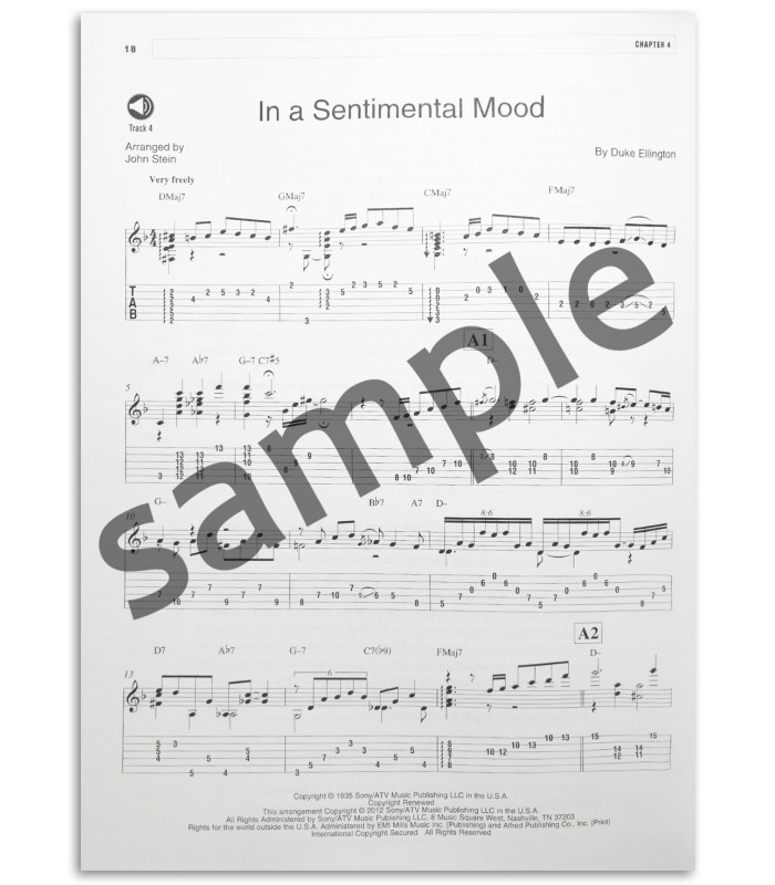 Photo of a sample from the Jazz Standards for Solo Guitar John Stein Berklee book