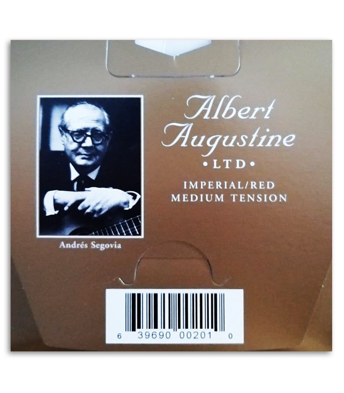 Foto de la contraportada de la embalaje del Juego de Cuerdas Augustine Imperial Red Tensión Média Alta