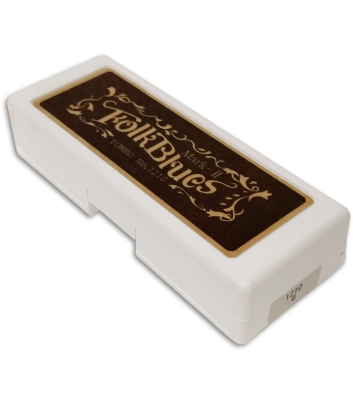 Photo of the Harmonica Lee Oskar model Tombo Folk Blues in G case