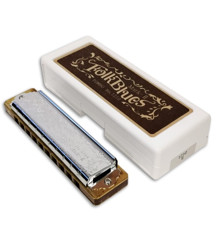 Photo of the Harmonica Lee Oskar model Tombo Folk Blues in G with case