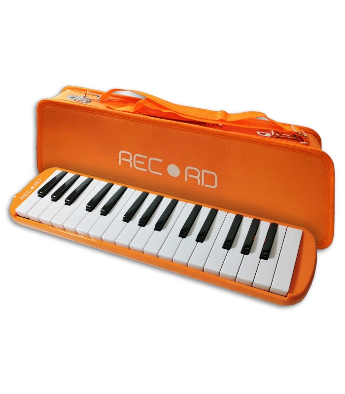 Foto de la Melodica Record modelo M 37OR en color naranja con estuche