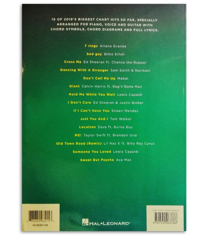 Foto da contracapa do livro Top Hits of 2019