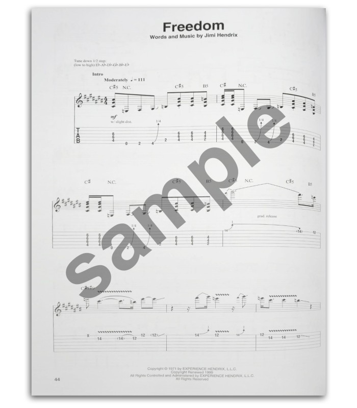 Foto de uma amostra do livro Jimi Hendrix Play Along de Luxe