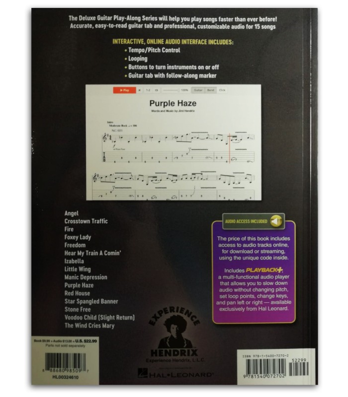 Foto da contracapa do livro Jimi Hendrix Play Along de Luxe