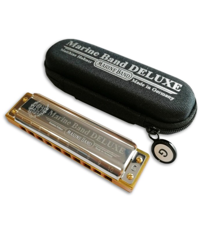 Photo of the Harmonica Hohner model Marine Band de Luxe in G with it's case