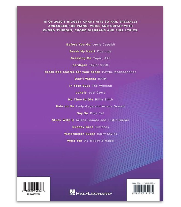 Foto da contracapa do livro Top Hits of 2020 PVG